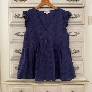Vici Navy Eyelet Babydoll Top